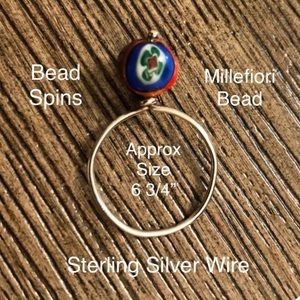 Vintage Millefiori Millifiori Italy Colorful Bead Sterling Wire Ring 6 3/4